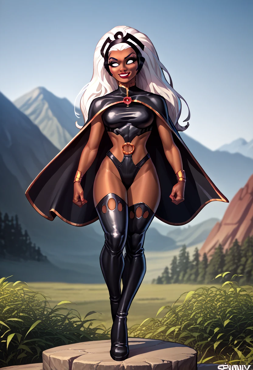 masterpiece, red_cloak, knight, black_marble, golem_female, 1 girl, very_tall_female, solo, likeness, marble_cracked_skin, marble cracked, cracks, woman , Mature woman 35 years old, muscular, gorgeous, Wild with a perfect body, bare thighs, White hair with bangs, sensual pose, pose with attitude, add movement, big breasts, black_marble_skin, full body, nude, naked, realistic portrait, symmetrical, strong, muscle, intricate drawing, highly detailed, fluid, sharp focus, dark skin ((better quality)) (((better face))) ((fullbody art))