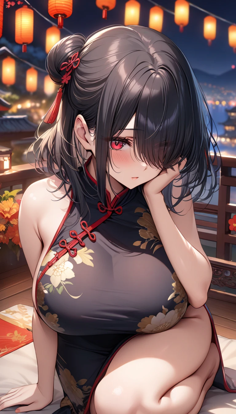 高いquality illustration, masterpiece, Very delicate and beautiful, attractive,(Shiny Chinese Dress),thin,Slender body,slim,Chinese restaurant background,Princess, Beautiful Eyes、smile、blush、(masterpiece, Highest quality:1.2), High resolution, Very detailed CG ユニティ 8k 壁紙, Perfect lighting, colorful, 超High resolution,4K,Very detailed, photograph, 8k, High resolutionolution, 、Female organ、Thick pubic hair、Thick pubic hair、Big Breasts、Nipples、Completely naked
