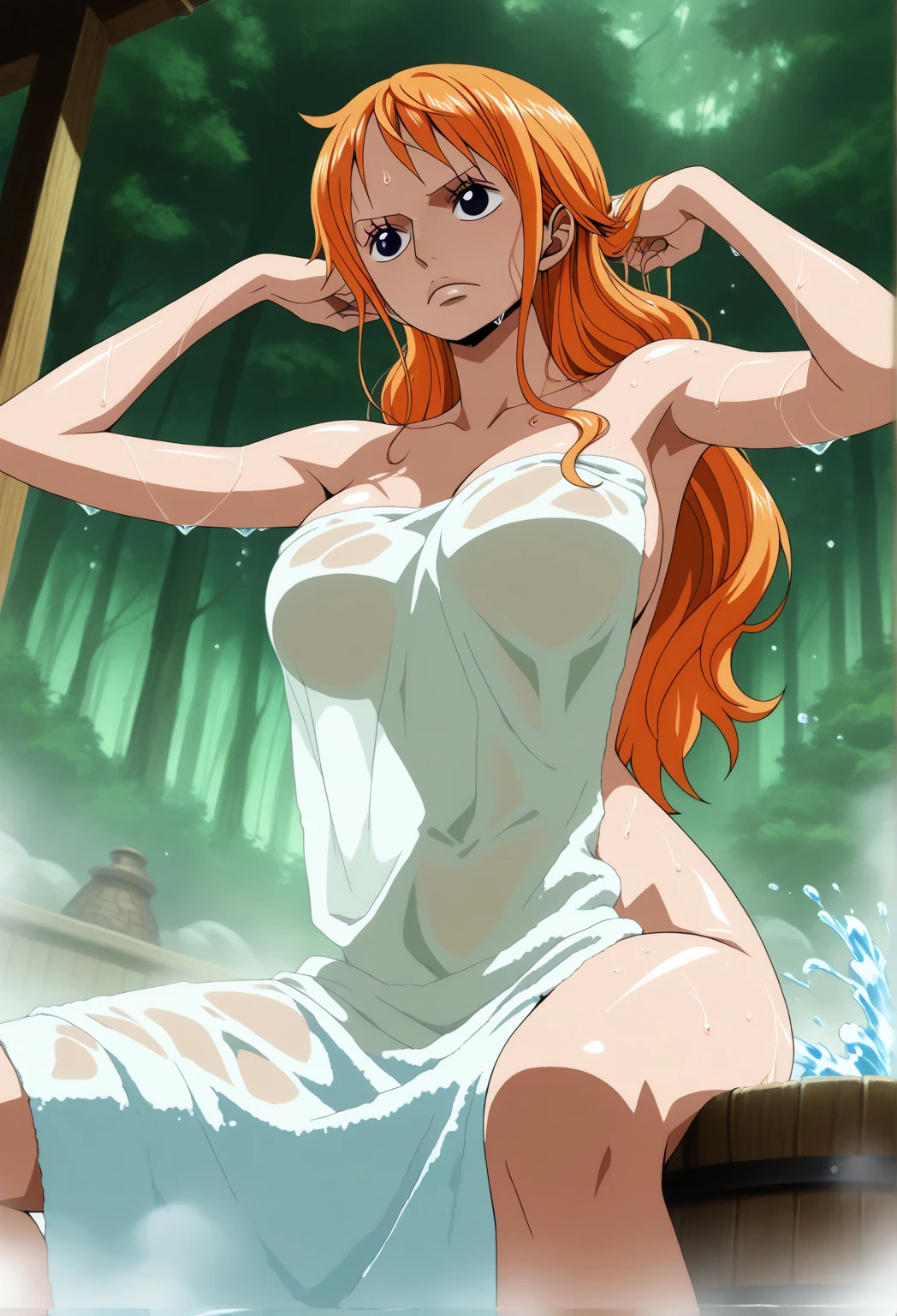 Nami from onepiece, naked, nude, Huge breast, pussy peeing, pissing,