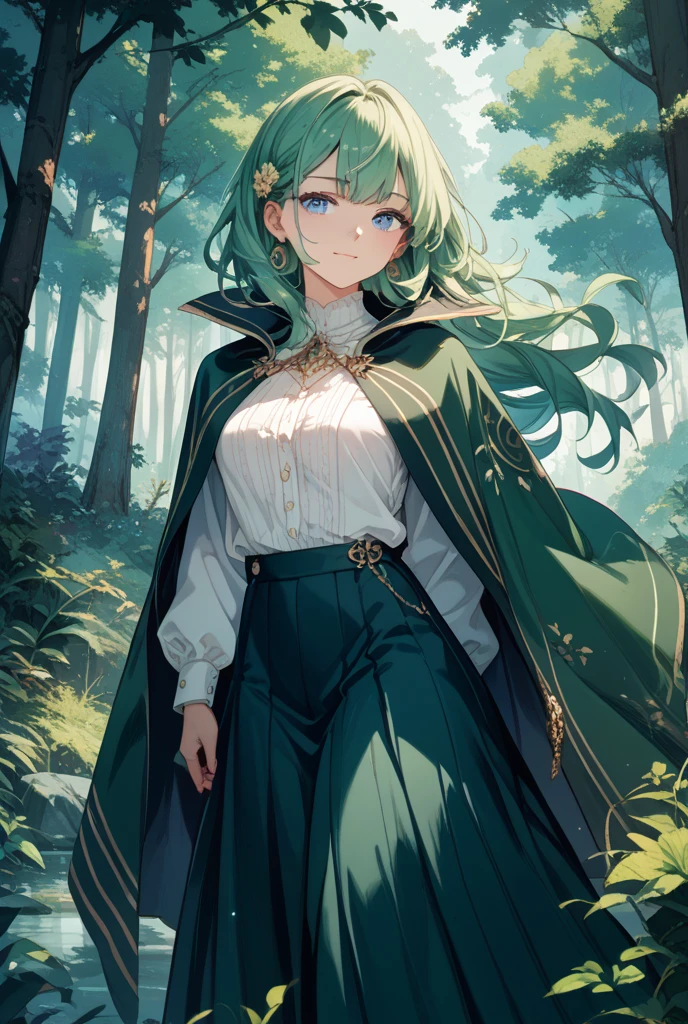 female, green hair, pixie cut, thief, dark clothes, standing on path