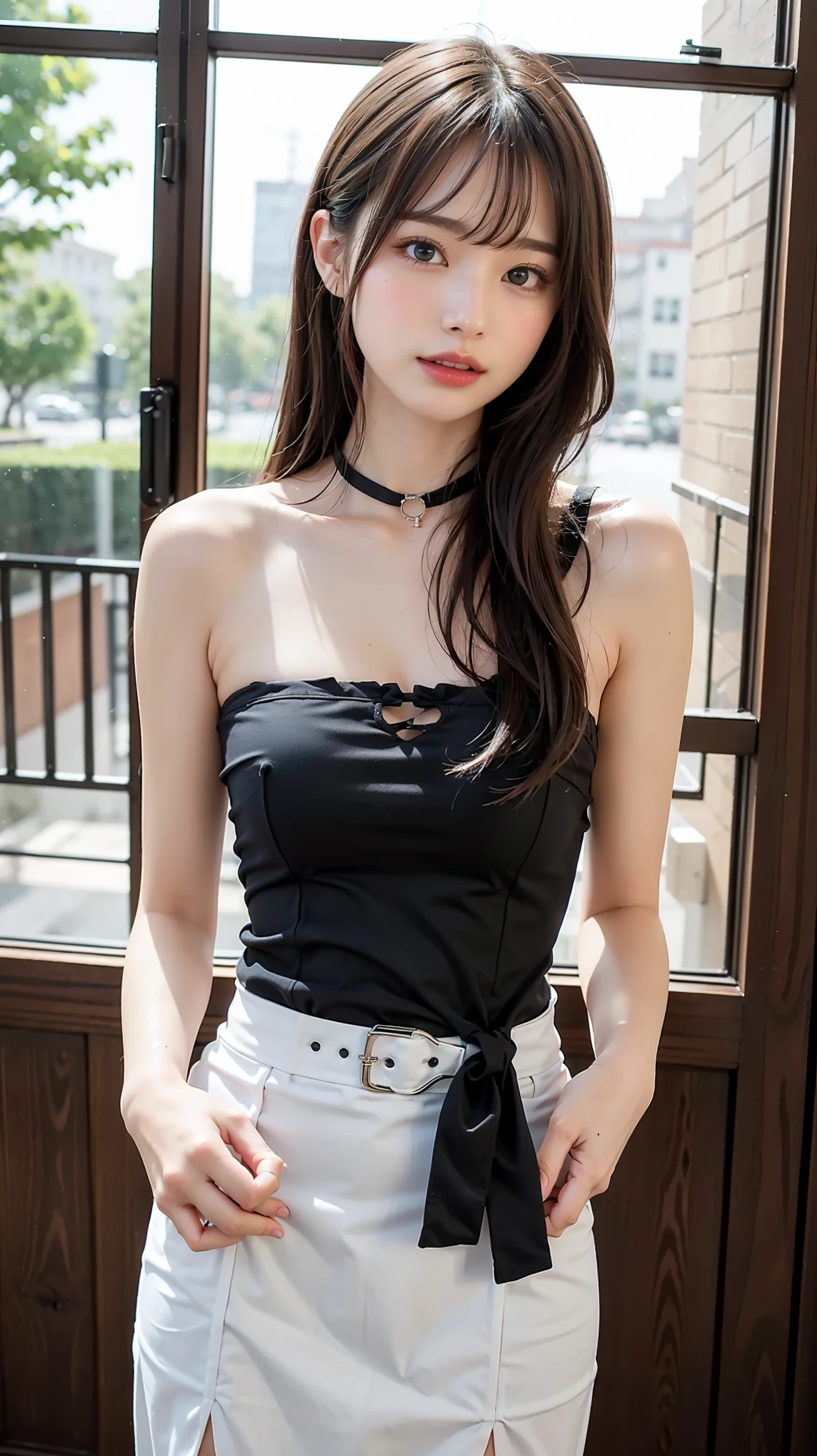 beautifully, masterpiece, beautiful details, fancy, fine details, delicate lips, intricate details, , 1 woman, (20-year-old Korean beauty: 1.1), (Korean pop idol, Korean Mixed Race), (50mm sigma f/1.4 ZEISS lenses, f1.4, 1/800s, ISO 100, photography:1.1), (get dark: 1.2), (lifelike:1.4 ), (pleated skirt,strapless tank top:1.3), (선bar, bar:1.2), (漂亮的leg, tall woman, thin, slim_leg, 大leg_gap, Model:1.2), lens flare, ~ before, (happy expression: 1.1), dynamic pose, (cosmetics: 1.2), sitting on a bar stool,