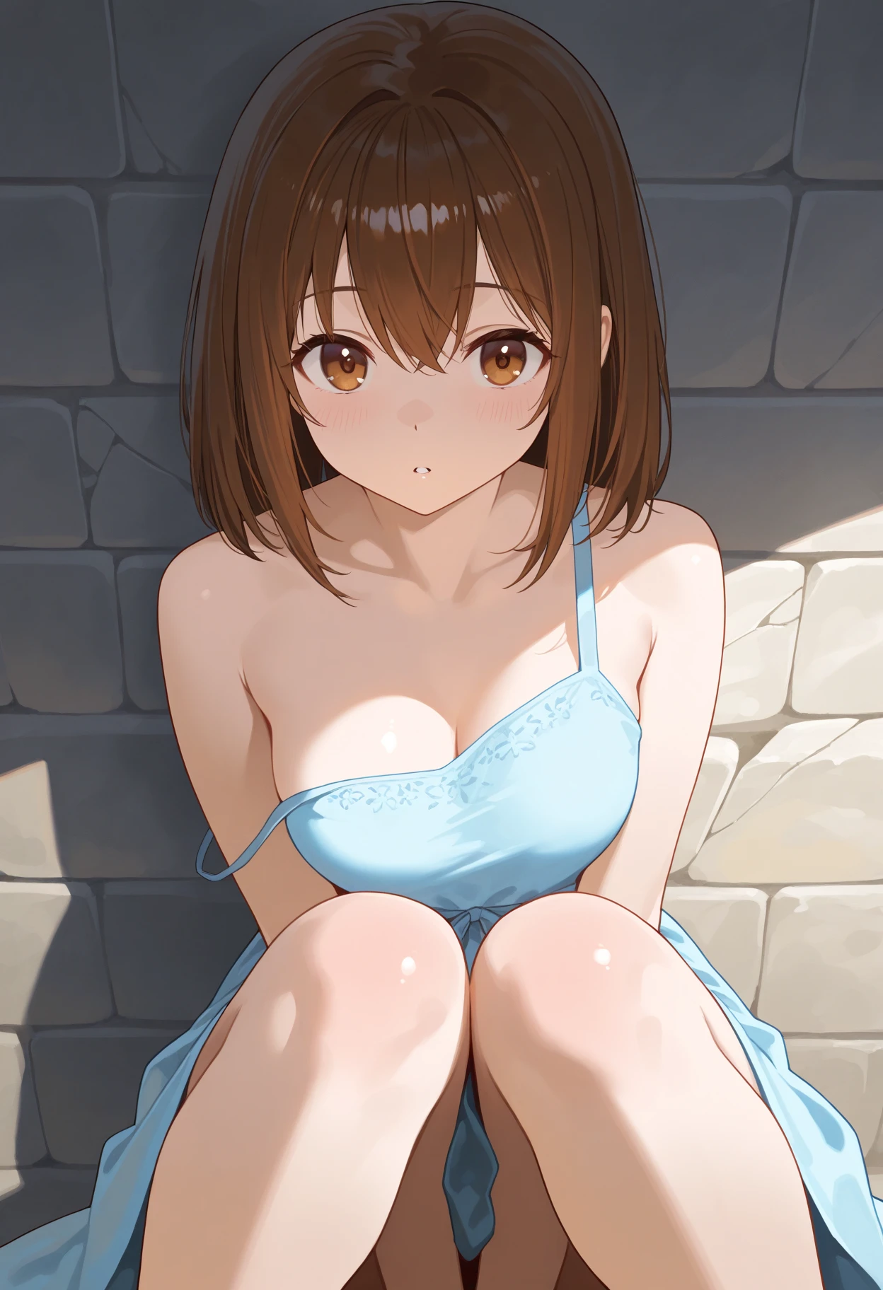 8K,hight resolution,masutepiece:1.Adorable single woman in perfect pose:1.4,Slender Abs:1.3,(light brown hair,Medium Hair,swept bangs,medium breasts:1.2),Highly detailed facial and skin texture,Detailed eyes,rusty double eyelids),((White micro panties)),(NSFW),(annoyed),Kneeling,Tears