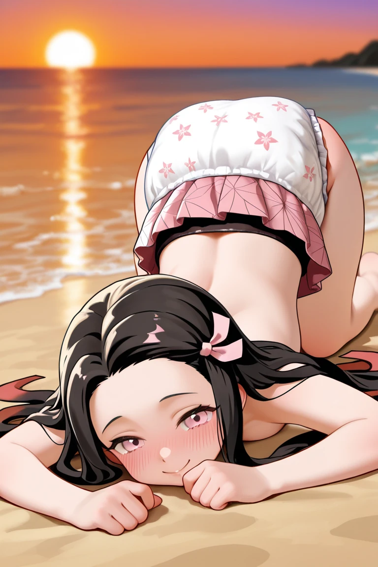 Furry, furry woman, solo, kemono, beach, naked, long hair, eyes closed, arm on belly, hand on boobs, mouth open, hurt face, lying on the ground, legs open, defeated pose