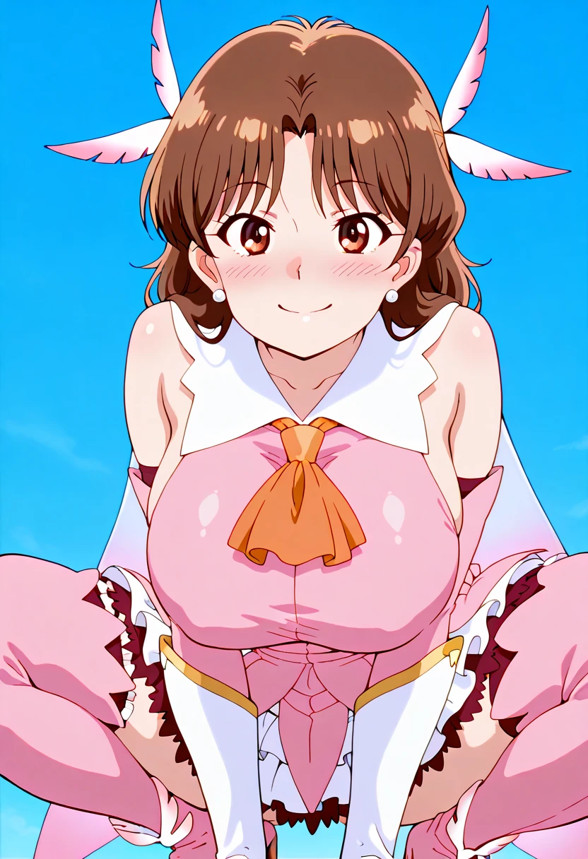 (((masterpiece, best quality, nsfw, nude, ultra highres, 1 girl, solo))), super detailed skin and face and eyes and pussy, beautiful japanese woman, small breasts, slender beautiful body, beautiful body style, skinny, perfect anatomy, show vagina and anal , beautiful pussy, ((((very short pixie hair)))), light brown hair, completely nude, white background, knee shot, spread legs, outline, anime, 2D, boyish, smile showing teeth,