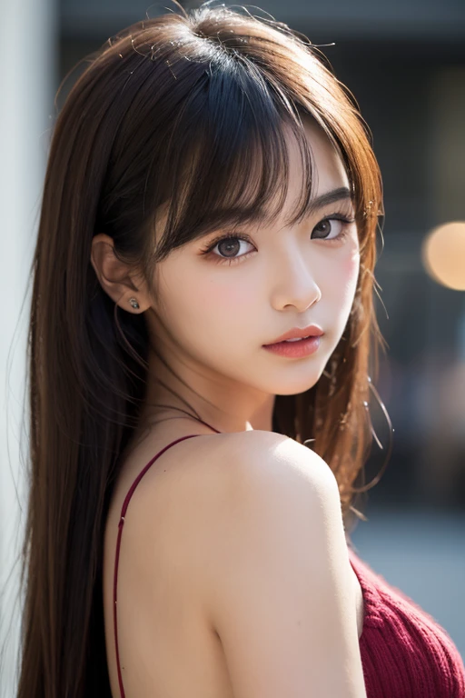 face focus, Portrait, best quality, super fine, 16k, beautiful cute woman, captivating look, aroused expression, background simple with warm atmosphere