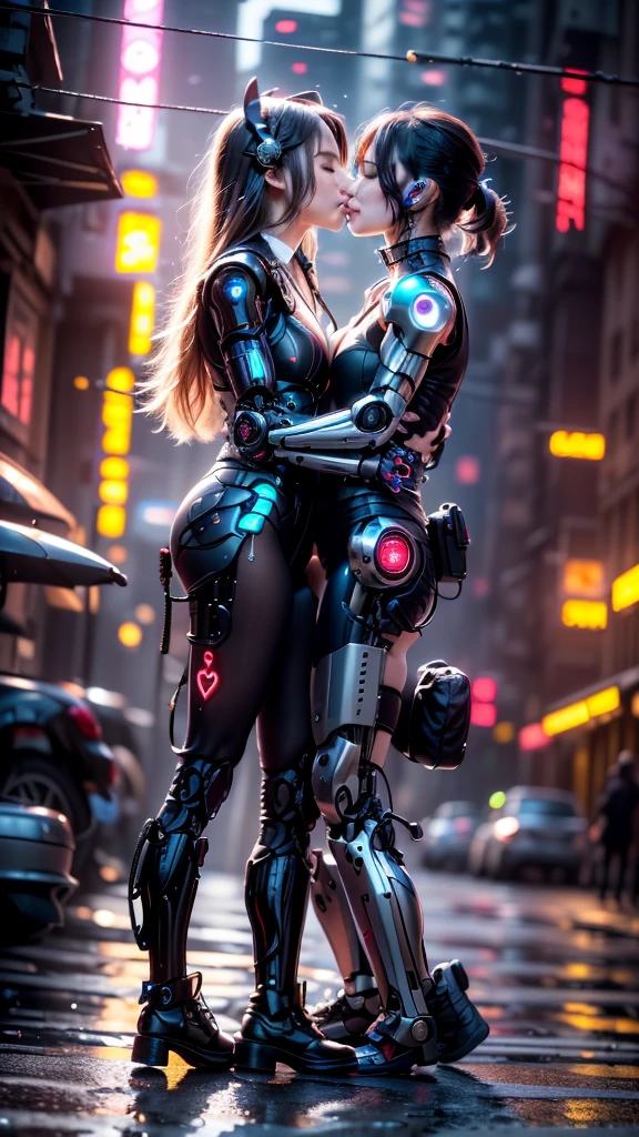 Sexual relationship between a male cyborg and a female cyborg on the roof of a skyscraper, high quality, Best quality, absurdity, masterpiece, Beautiful, complex parts, 1/2 body crops, slender body, Beautiful figure, Magnificent Anatomy, (complex parts:1.12), HDR, (complex parts, hyperdetailing:1.15), (natural skin textures, hyperrealistic, soft light, spicy:1.2)
