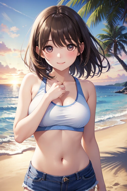 1 Girl, bikini,Side Ponytail, Pause , Happy, beautiful 