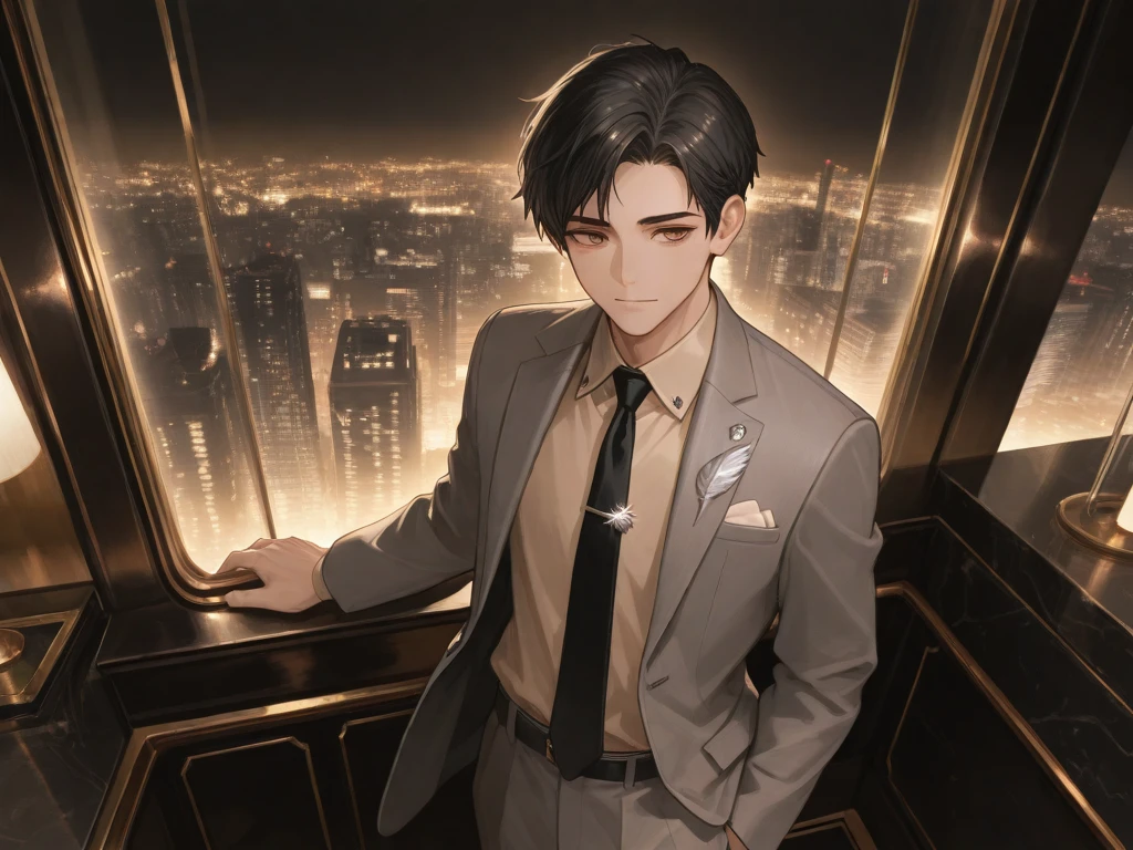 a boy、Handsome、Pure white dress、wearing a tie、black hair