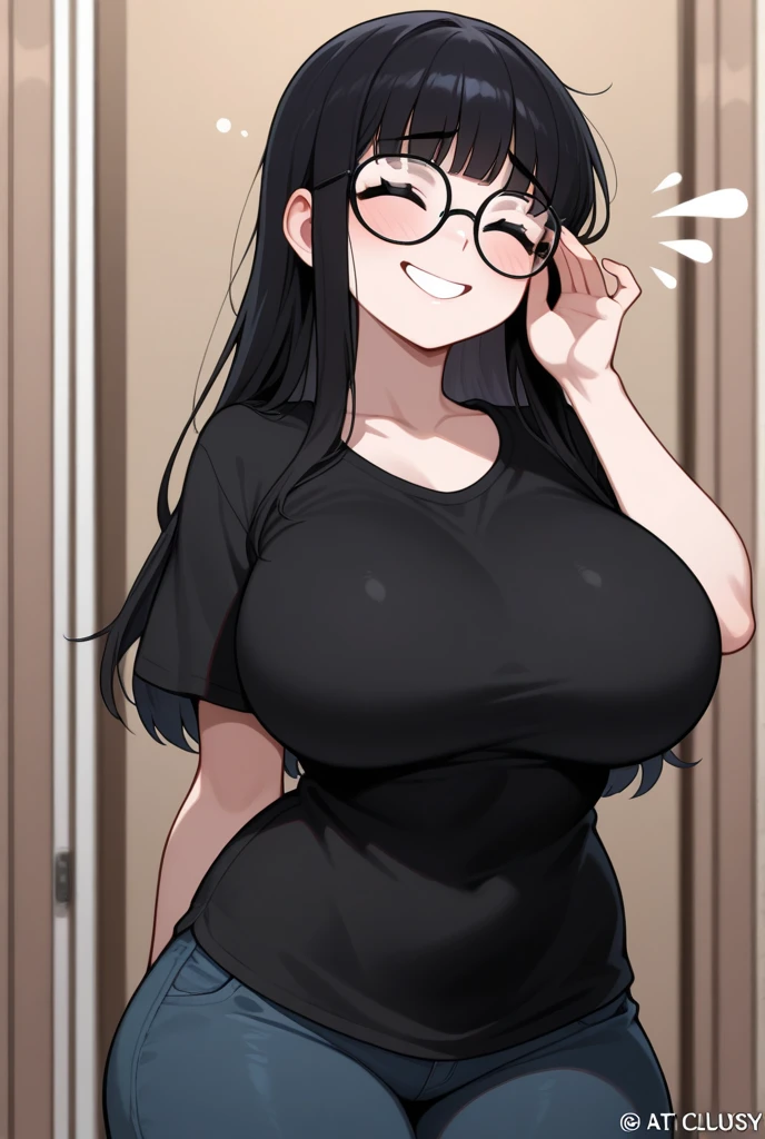 realism,beautiful lighting,(((1girl))),((black hair, sideswept hair bang,long hair)), tall body ,glasses, wet tshirt, blue jeans, smooth face, tight breasts,massive fart, yellow smoke, velocity blush, standing straight, open mouth, frontview, livingroom, scared, wide eyes, embarrassed