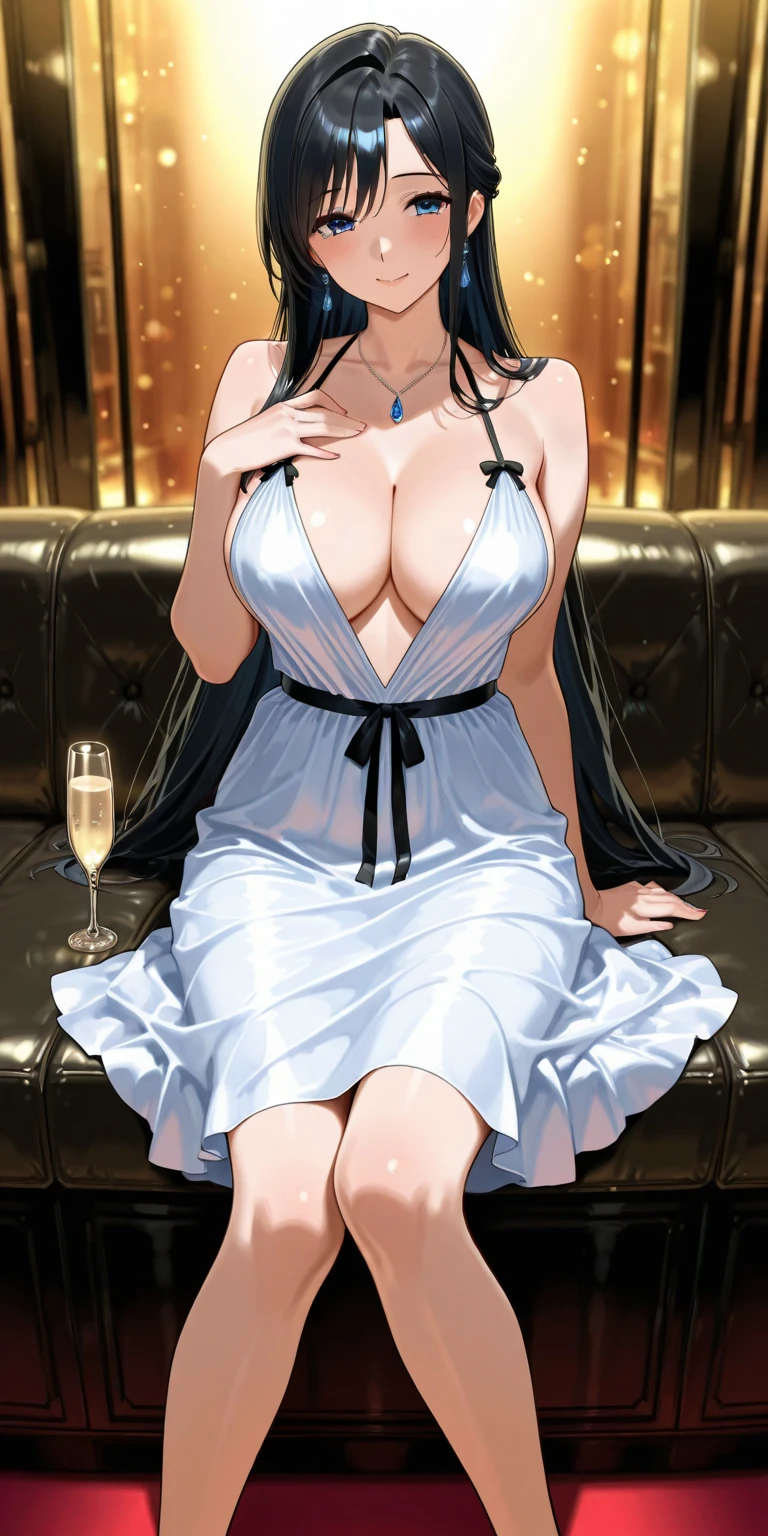 (masterpiece, best quality:1.2), (high resolution, 8K RAW photo, photo realistics, clear focus, weak outline:1.3), (cinematic lighting, moody, textile shading), pov, (solo:1.5), 1 matured woman, 24 years old, (milf:1.5), ((nfsw:1.5, fuge breast:1.3, sagging breast, big tits, breast cleavage, harass sexually, in heat, presenting)), ((Bright beautiful eyes:1.3)), (sitting on stool in a BAR counter, lying face down on the counter with putting arms on the counter top, looking at viewers, cocktail glass), raised sexy, (little happy smile:1.3, shamed), light purple mesh on silver hair, medium long hair, hair over one eye, asymmetric hair, half updo hair, blue eyes, wearing white sexy party dresses, long skirt with side slit, wearing green see-through shawl around your shoulder, (Luxury detailed accessories, necklace, earrings, Bracelets), bokeh, dynamic angle, leaning to side:1.2, close-up face:1.5, full body, from below:1.2, (correct anatomy:1.6, ideal ratio of body proportions, correct hand:1.5, small hands), in a night, darkroom,