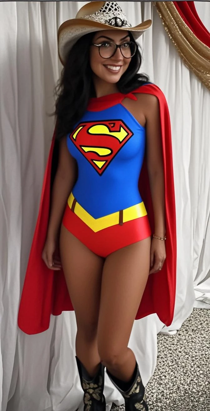 Kristin Kreuk (Lana from Smallville), wearing a blue Superman shirt and no underwear, on a ranch, in front of a barn, full body, high quality, NFSW