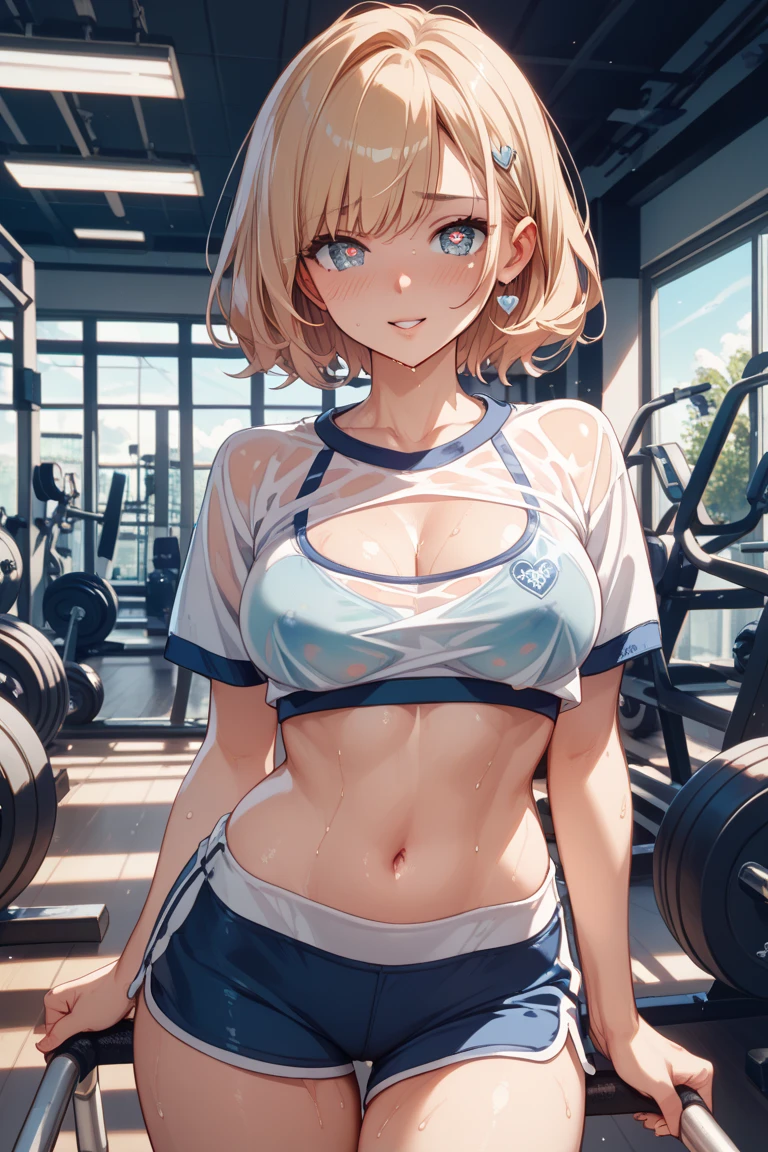 (Highest quality:1.2, Very detailed, Latest, Vibrant, 超High resolution, High Contrast, masterpiece:1.2, Highest quality, Best aesthetics), (((1 girl))), Carefully painted flooring and yoga mats, Training Room Background, (Cropped tops:1.2, The underboob is visible), Professionalism, Bright colors, Soft lighting, Expressive eyes, Detailed lips, Long eyelashes, Pleasant atmosphere, Foster a sense of inferiority, Obscene eyes, Lewd smile, Open your mouth, blush, ((Training wear, Beautiful thighs, Curvaceous, Lying on a yoga mat:1.2)), Positive Energy, Calm background, A being to nurture, High resolution, correct perspective, (Soft focus throughout).