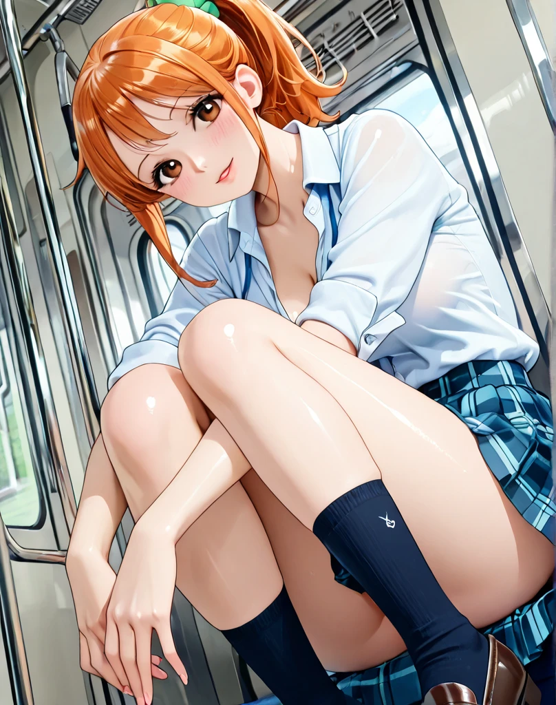 Composition seen from above:1.6 Bare chest Being massaged NSFW:1.9. Sex:2.4 A penis is inserted into a pussy:1.9 Beautiful high school girl with mature orange hair and visible forehead being raped on a crowded train、Forehead 1.6 ponytail Sweep your bangs to the side:1.6 High School Uniform:2.4、Gal、Intense sex:1.9 Surprise、Sweat, penis, man's hand:1.3,White underwear:1.3. Molester、Hands touching buttocks:1.9 Flushing excited I feel:1.6
