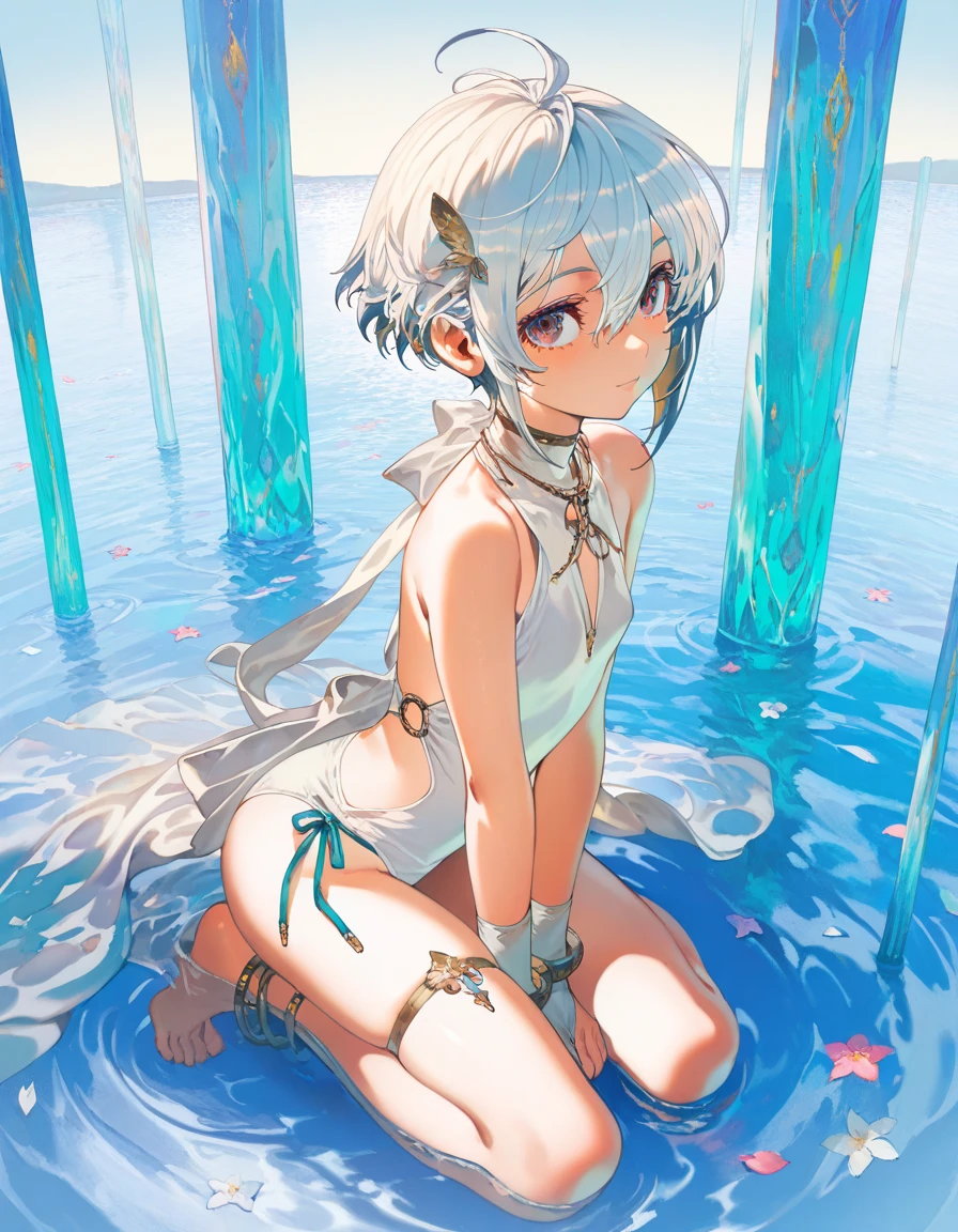 Browsing Caution,Full Body View,Beautiful consideration,Realistic,photoRealistic:1.37,Very detailed,Professional,Vibrant colors,Studio Lighting,Sharp focus,Physically Based Rendering,High resolution,超High resolution, High resolution, (Official Art, beautifully、beautiful:1.2),One girl, Back view、Princess cut、Light blue hair、starry skies, mysterious,Outdoor、 stare, Awe-inspiring expressions, Dynamic pose、Open both legs and restrain、Hanging、ceremony、Immerse yourself in the flowing river、mysteriousな森、Wide-angle lens、Inspiration, 3One month, First Star、11 years old、beautiful girl、topless、Put your arms behind your back,blush,saliva,Nipples,Nipplesピアス、Small breast swelling、Sweat、semen、enema、Tie pants、 The rope digs into me again、Spaceship, Fine , Colored glaze,Dynamic composition、drip through clothes,BDSM,rope,bondage,bound,Suppressed,shibari,Colorized wetplate tintype ビンテージ photo,