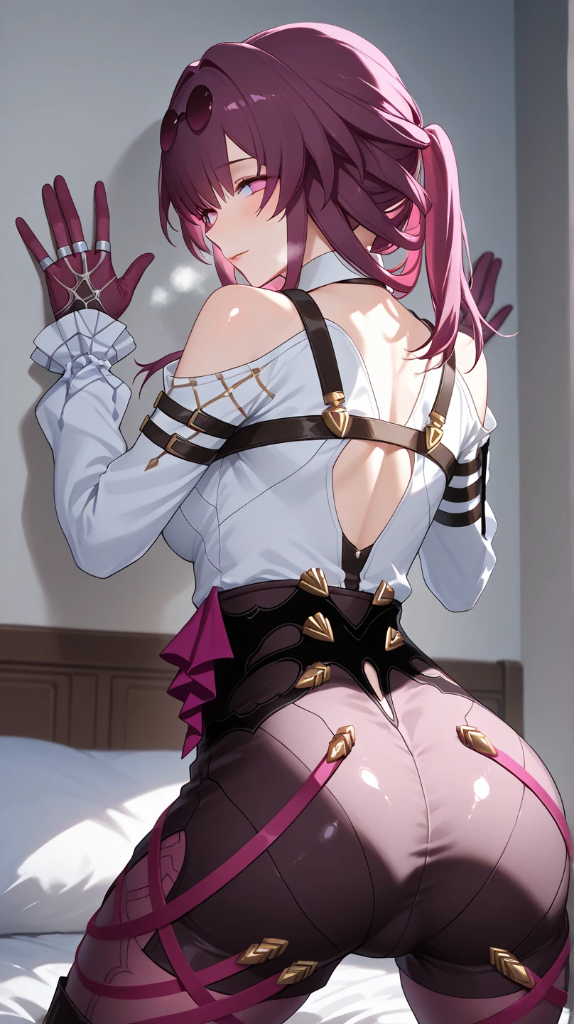 One person、Slender lizard man、masterpiece、Highest quality、Light pink lace underwear、Lace fabric bra、Knee-high socks、garter belt、American Diner、Waiter、blush、Long, thin tail、Ass
