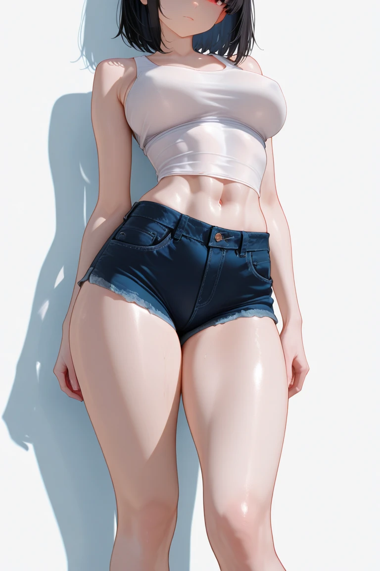 ((best quality)), ((masterpiece)), (detailed), perfect face, short hair, curly hair, ginger hair, large hips, big butt, thick thighs, bunny ears, overals, short shorts, thigh high socks, open legs