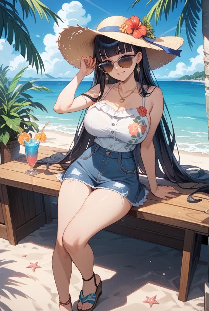 (((masterpiece))), (((best quality))), (((seaside))), (((sandcastle))), (((sand castle))), (((sand sculpture))), ((from side)), ((bend over)), ((head down looking down)), ((bikini)), black chiffon jacket, sea, wind, beach, solo, 1girl, kneeling, cleavage, (((big tits))), collarbone, sweat, ribbon, black updo hair, open mouth, shy, blush, slim figure, thighs, bare feet, <lora:girllikesandsculpture:1>