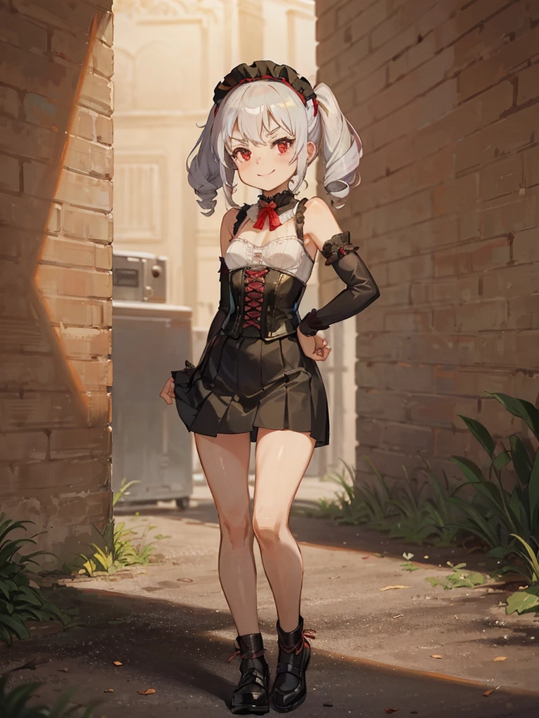 white hair, short hair, hair over one eye, mini top hat, mole under eye, red eyes, jitome, yandere, excited, Gothic art, ray tracing, motion blur, masterpiece, 16k