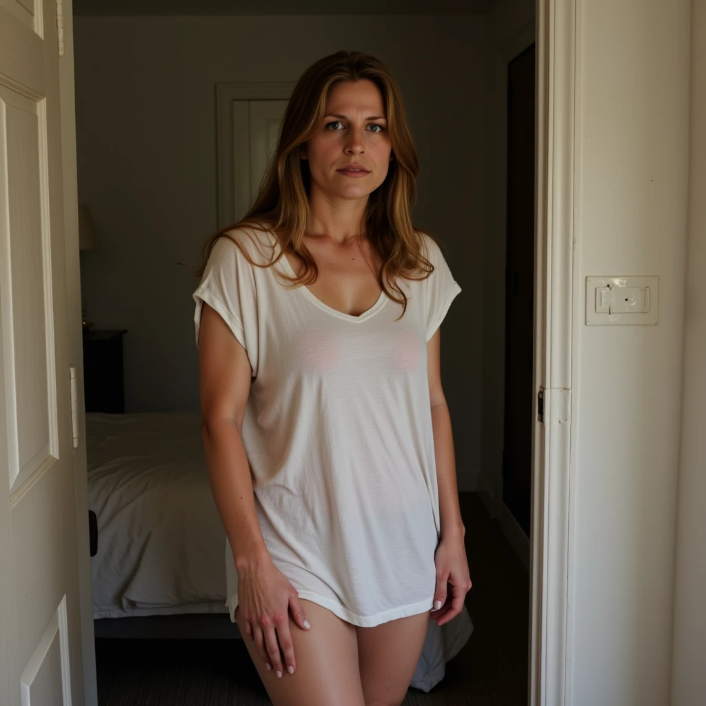 analog photo of (naked) aged 40yo cute ordinary ((scared)) mature housewife in an interrogation in a prison cell, (tan lines), (full body image head to toe), full bodied portrait, female pubic hair,
(huge torpedo heavy breasts:1.1), (pubic hairs:1.4), (wide hips), high heels, legs apart, open mouth,
pale skin, natural skin, wrinkles, pore,
((clothes on the floor)), dress on the floor, knickers on the floor, bra on the floor,
(((RAW Amateur Photo)))