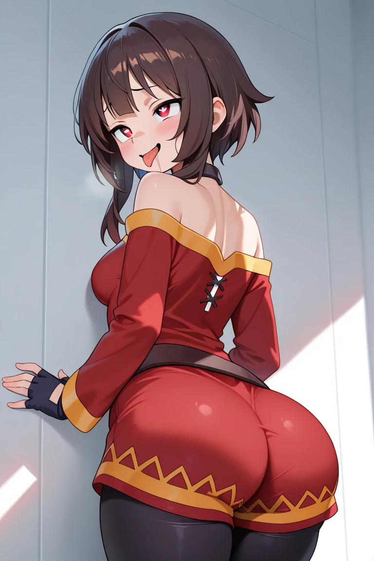 1girl, solo, megumin, short, thumbs up, smile, medieval city, cat ears, masterpiece, best quality, highly detailed, very wide hips, large thighs, very thick round thighs, big butt, huge round breasts, milf, tight clothes, mommy 