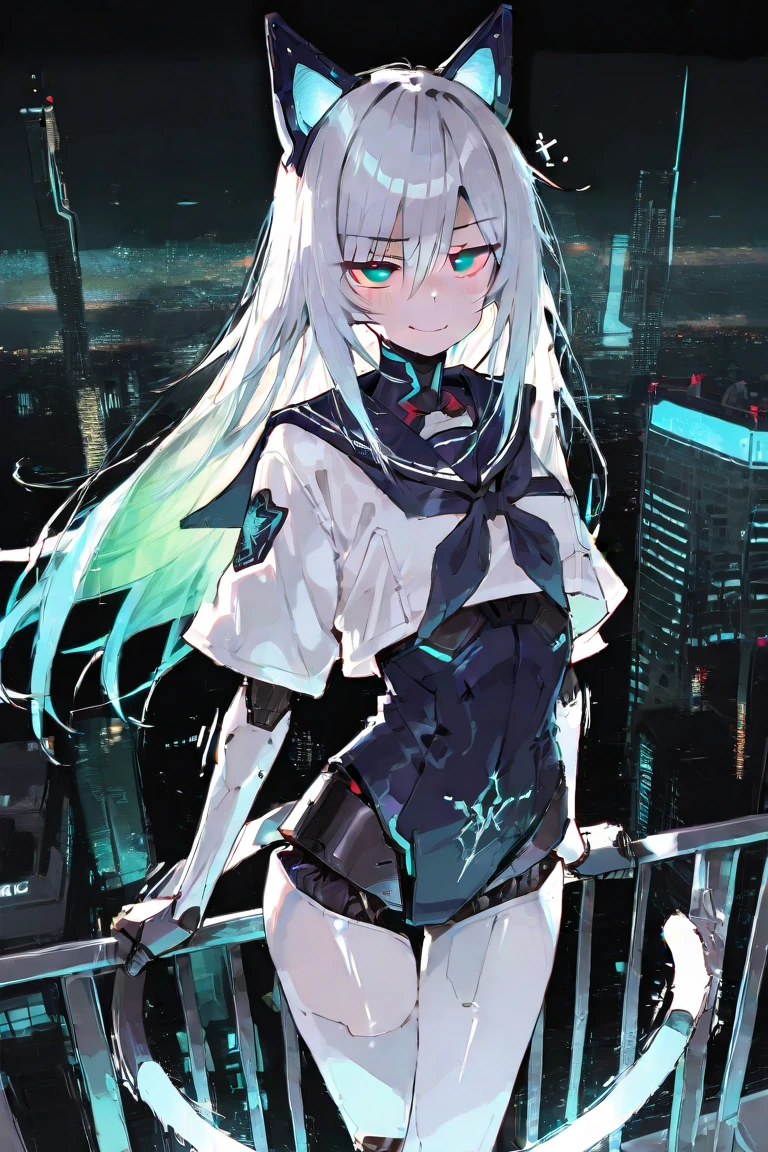 The upper part of the body,1girll,long white hair,dishiveredhair,Blue eyes,white straitjacket,black long sword,middlebreast,Wallpapers,night sky background,light particules,Black smoke,There is a black scabbard around the waist