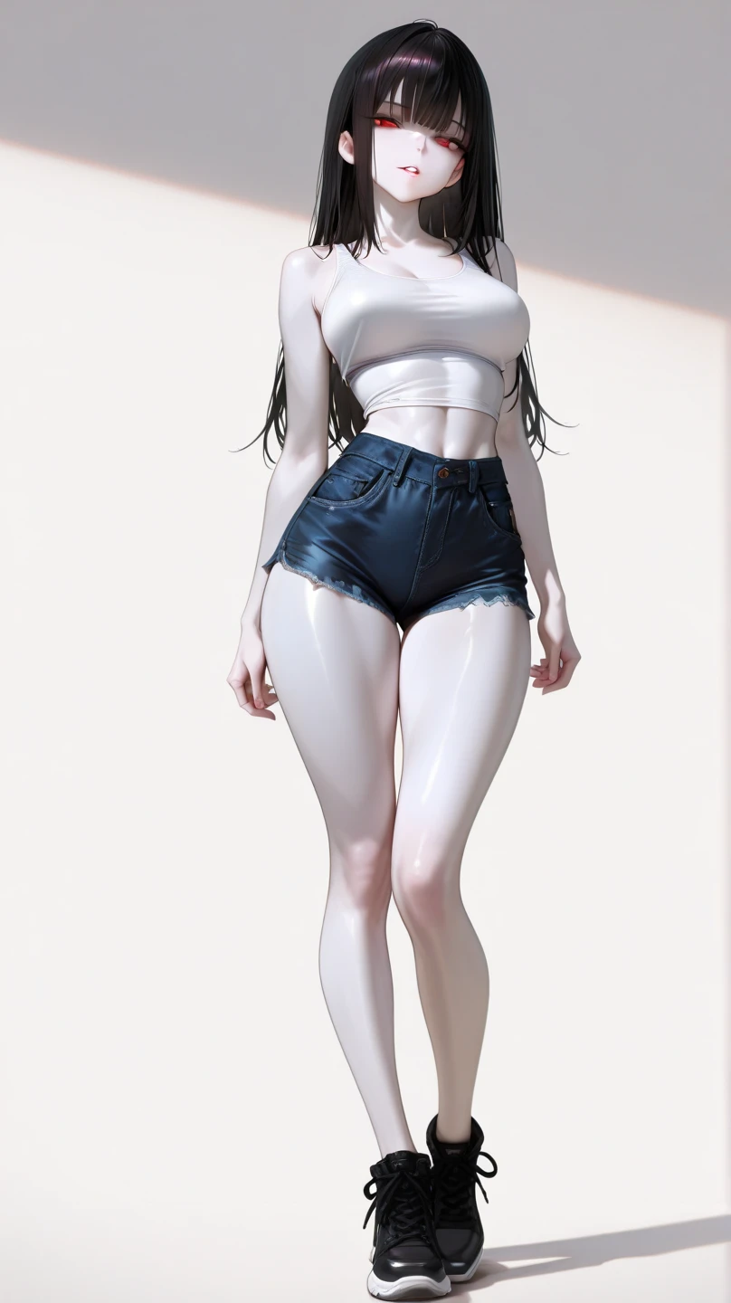 nu woman at a gym, corpo bem definido, maravilhoso, pose, corpo bem detalhado, Garota fitness, STANDING, pose ereta, modelo fitness, magrelo, Red sneakers, ultra detalhado, Melhor qualidade, relaxed arms, hands down, tornozelo