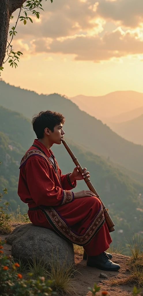 Paraplegic boy from the Peruvian mountains playing a harp