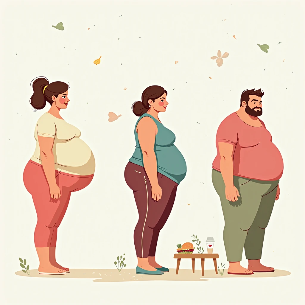 On one side a fat person, I give another person with healthy physique ,