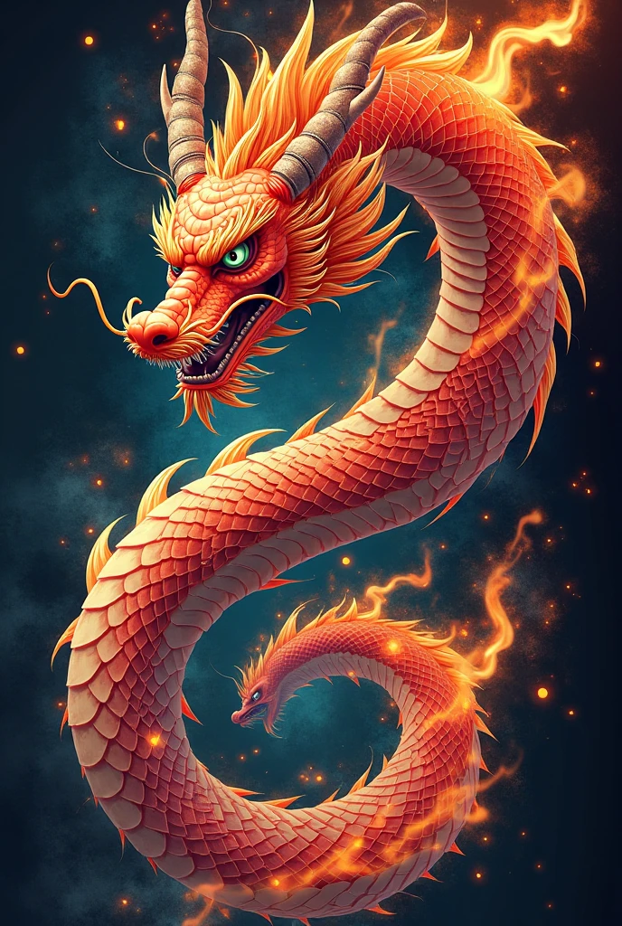 Flame in the shape of the Chinese dragon god,Intensely burning flames,red,Gold,orange color,Majestic and Desolate々Cool atmosphere,High-definition, realistic depiction.