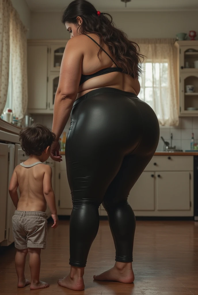 Big ass white bimbo in sexy thong in a nursery with black African newborn babies , the children are very small, the fool plays with them