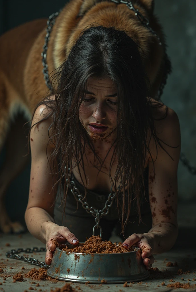 Create an ultra-high resolution, hyper-realistic rendering of a zombie model lying on the ground after a fresh attack, just before reanimation. She should have dead eyes, with fresh bites and gashes on her body. Her limp body should lie on the ground with legs spread apart. Her clothing is torn and dirty from the struggle. Include details like twisted hair and contorted lips for character. Emphasize subtle details such as sensual curves while maintaining a tasteful presentation. The background should depict a fierce battle for survival, with signs of chaos and destruction such as blood trails and broken objects. Ensure her body is complete and anatomically correct, emphasizing her eerie beauty and haunting charm. Full body picture. Open pose. Spread legs