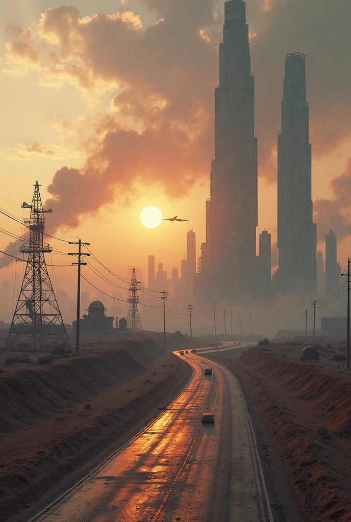 ruined world, 8k, 3D, post-apocalyptic, dystopian, dark tones, abandoned buildings, decaying infrastructure, overgrown vegetation, shattered windows, cracked pavement, crumbling statues, somber atmosphere, dust and debris, rays of sunlight breaking through clouds, dramatic lighting, epic scale, intricate details, desolate landscapes, ruined cityscapes, haunting beauty, hauntingly beautiful landscapes
