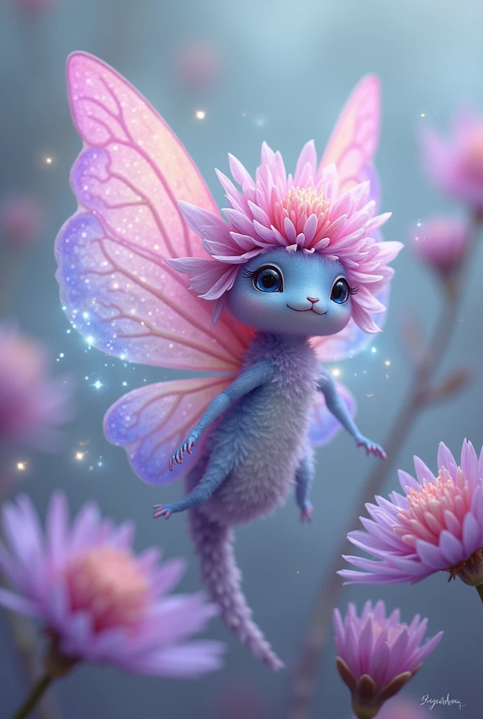 DTstyle fae cinematic style, [Kitten:butterfly:25], wings, made out of chalkdust, rainbow volumetric fog, in a beautiful mushroom garden, 10k high resolution, raw photo, vivid colors, perfect skin, perfect hands, dark surrealism, chiaroscuro, realistic, low key lighting