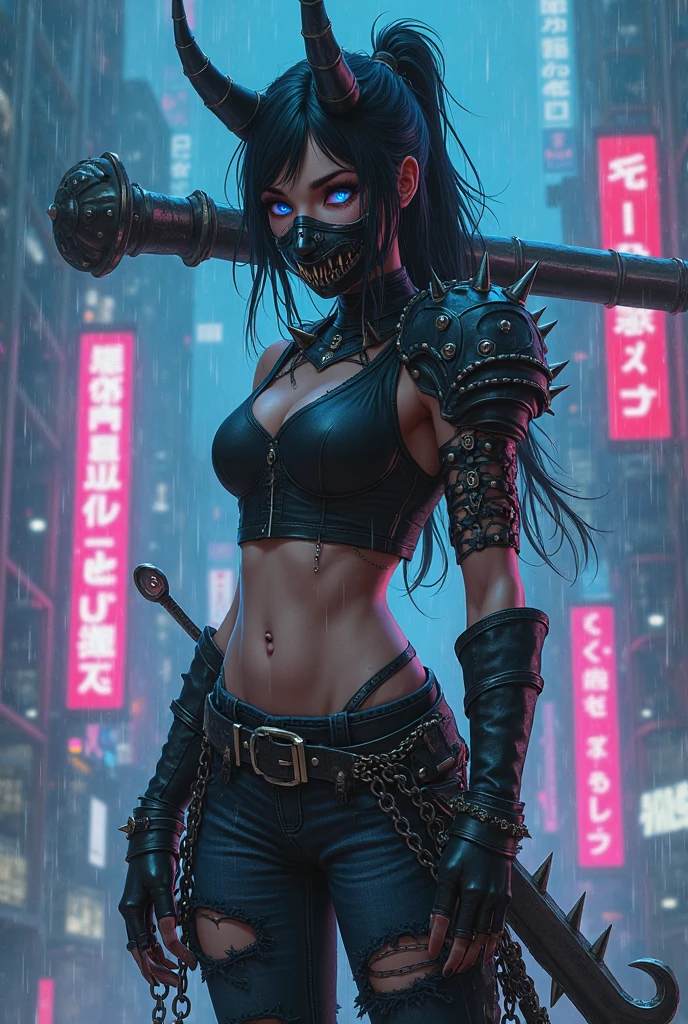 plano general, whole body:1.4, a post-apocalyptic cyberpunk android with short blue hair, an extremely large and perfectly shaped bust, A provocative pose, gas mask, detailed facial features:1.5, skin texture, Hyper realistic, 8k, ultra detailed, Masterpiece, photorealistic, dramatic lighting, Color change, dramatic depth of field, intricate mechanical details, Intricate Circuits, bright neon accents, science fiction dramatic atmosphere, cinematographic composition