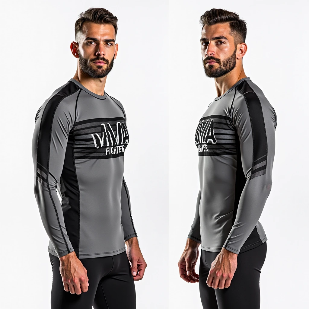 Long sleeve UV ray shirt with the name Andrei on the arm and a compass rose on the bust