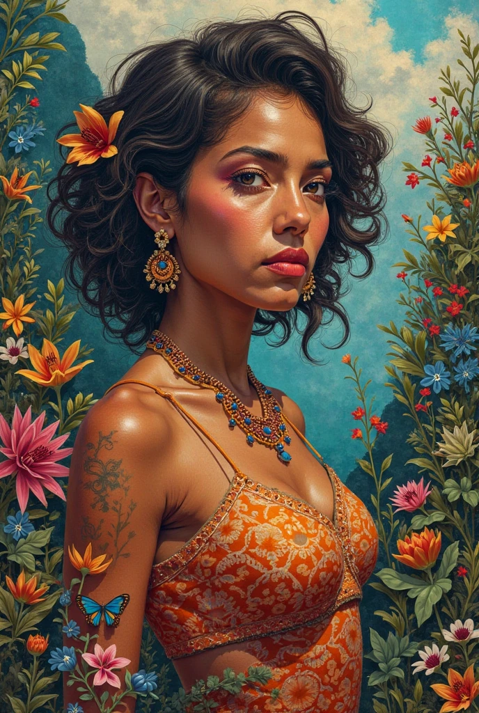 masterpiece, best quality,
oil paint by jean leon, a beautiful brunet woman in a purple loose tank top standing peacefully in a big open home with big windows, hard morning lighting, house with beautiful plants and scenery, and a tiger and waterfall.