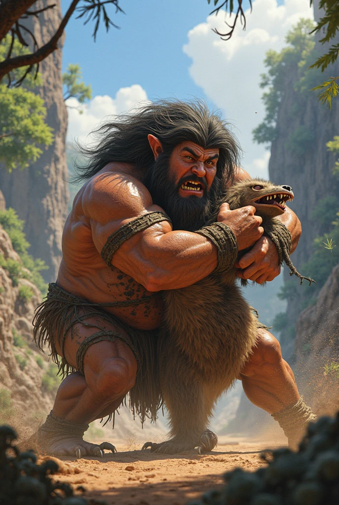 Hemant mocks smaller animals, such as squirrels and rabbits, who look frightened and upset. He shows off his strength by uprooting a tree or smashing a large rock “Filled with arrogance, Hemant looked down on the other animals. He mocked the smaller creatures and flaunted his strength, seeking to instill fear in them.”
