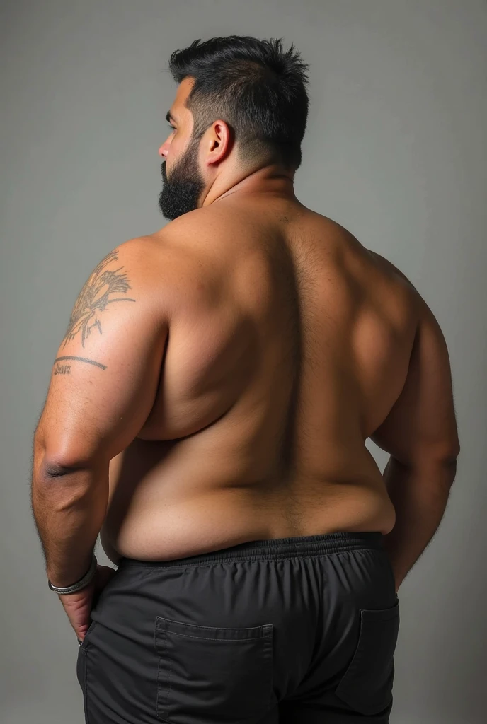 ((highest quality)), ((masterpiece)), (detailed), ((Perfect Face)), 4k, Shaved head, Young Japanese, Muscular, Fat body, Very big man, smile, ((showing off crotch))A large Japanese man topless、whole body、Rugby、Thick legs、Thick arm muscles、Intimidating、whole body、wearing a very tight black shorts