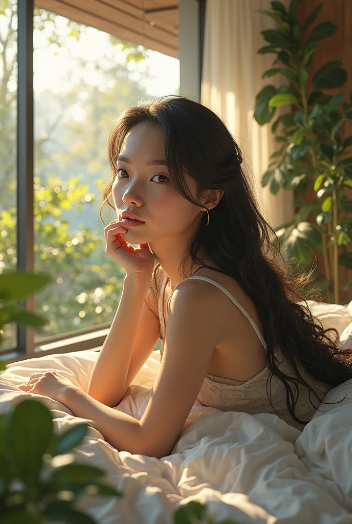 Thin Vietnamese girl naked on bed