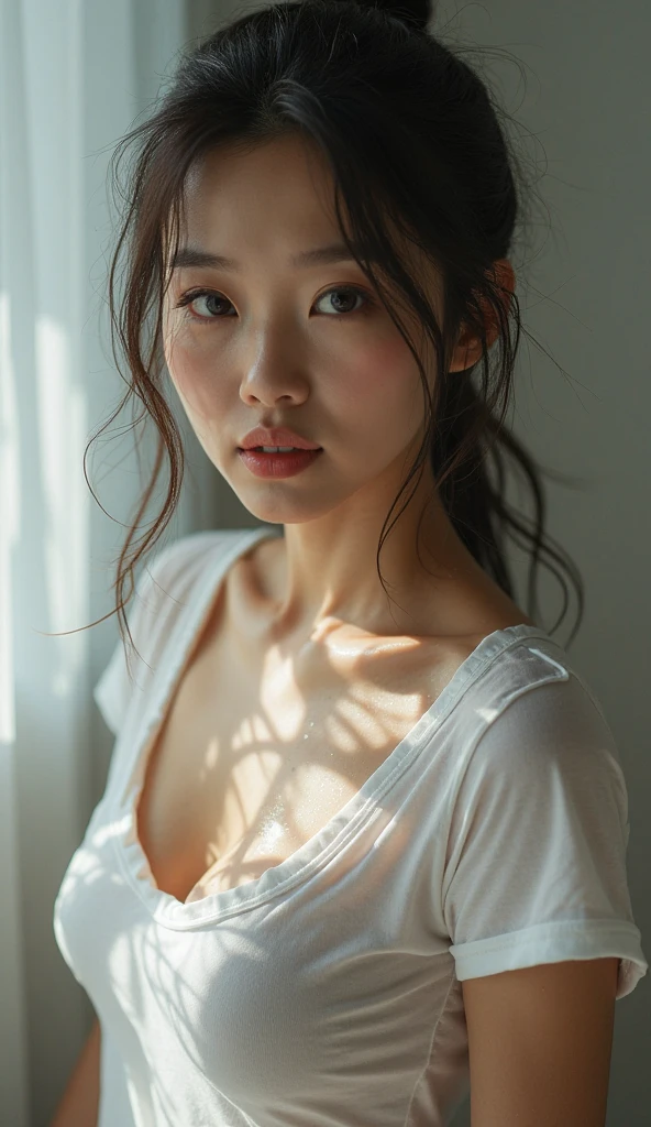 Japanese girl, Delicate and beautiful face, beautiful black eyes, His face expresses peace, calm, thank you, full body girl, hyperrealistic image, vivid colors, photographic quality