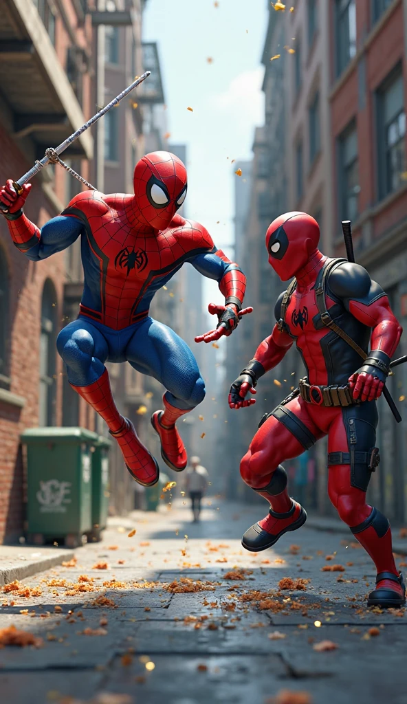 Deadpool and Wolverine stand back to back in fighting stance, they are surrounded by (alien mutant ninja zombie cyborgs), downtown Bangkok (Extremely complex)