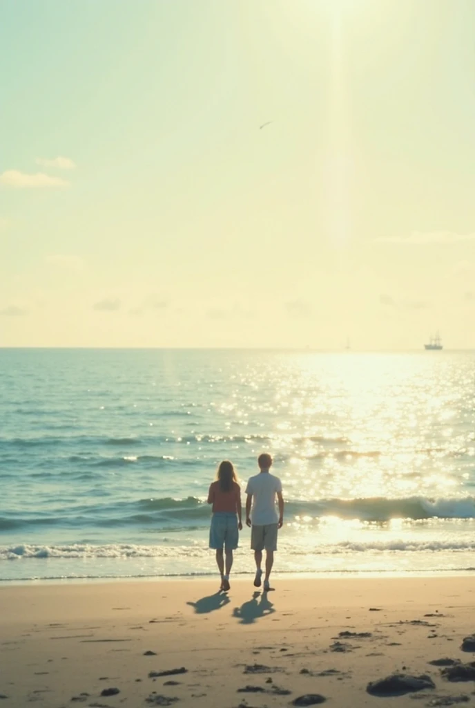 "(Ultra-realistic), (dark-themed), couple walking by the beachside."