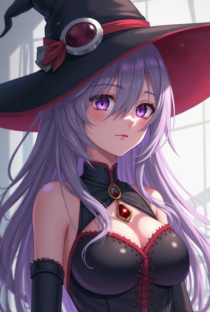 beautiful and seductive one girl being flirty and wearing witch clothes but the clothes is very revealing and seductive and the art style is anime but not too revealing