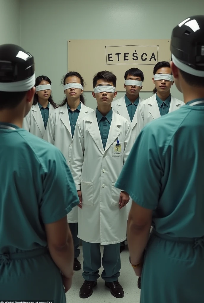 Realistic、beautiful、A large group of young Japanese men、Completely naked、Full nudity、Health checkup venue、Butt Exposed、Opposite is an elderly doctor wearing a white coat