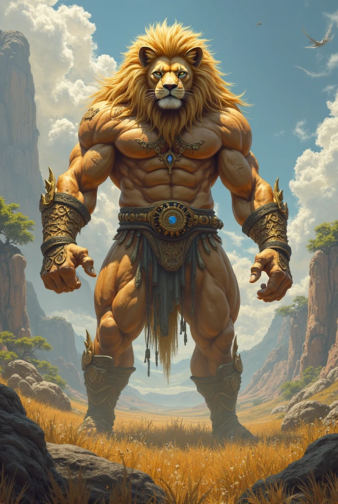 dark fantasy art, Loaded on E621, Anthro, furry, explicit, ((Lion Man)), high resolution, ((Detailed realistic image)), (detailed eyes, expressive eyes:1.2), Impaste Impressionism, crazy details, Soft, cinematic lighting, (by hyperrealist:1.3), (by detailed:1.2), Pupils, (View of the upper body), (body covered in hair), (masculine), hyper muscular, Huge muscles, Massive construction, wide shoulders, giant body, (lion man face), (Characteristics of the lion man), Lower savannah, Barbarian Loincloth, A semi-medium long flaccid penis with foreskin visible, testicles, sagging, is coming, nipples, NSFW,