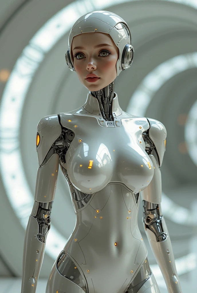 bio-mechanical Cyborg robot(female, naked on top body)clear the body, beautiful robot assembled in a laboratory (future), hyper-realistic digital, fantastic, surreal, medium body shot, dynamic pose