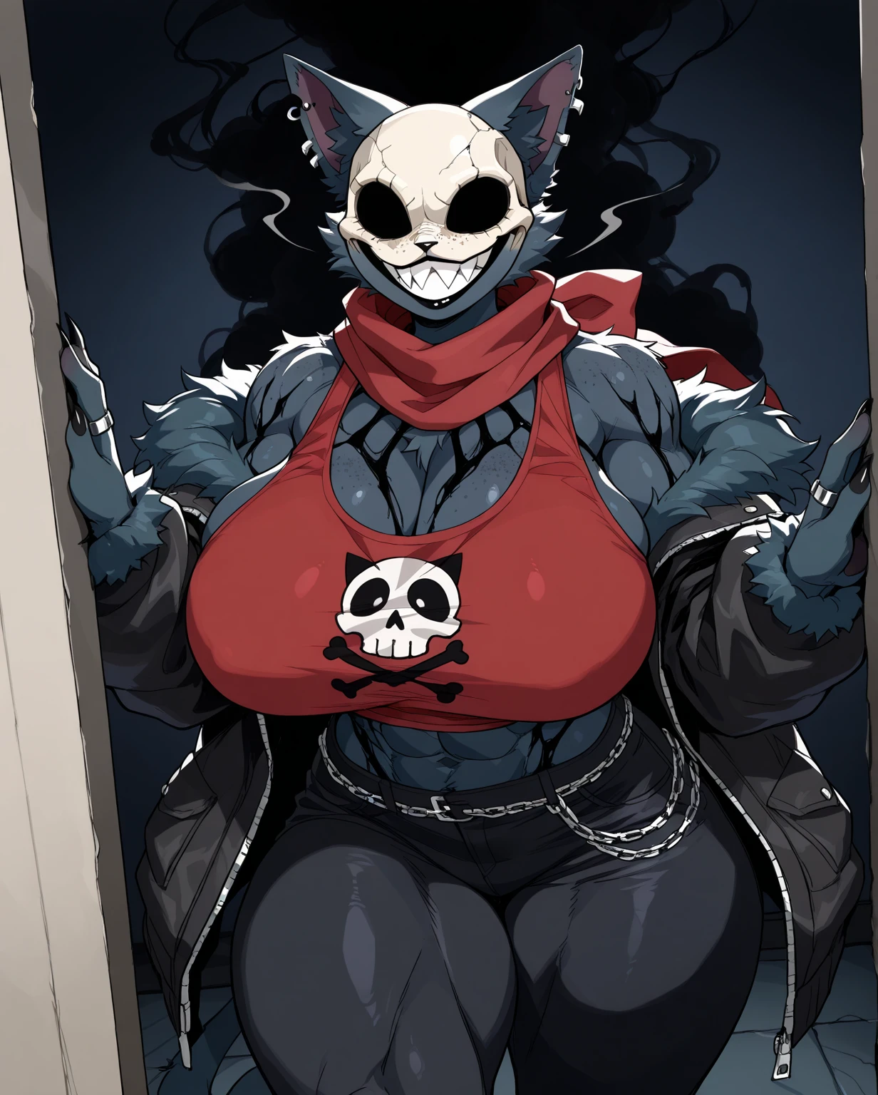 ecchi nsfw,ahegao, ecchi anime style (in lingerie, ecchi anime style, full body art, ecchi style, anime character; full body art, realistic - anime, ecchi, anime arts, seductive anime, high quality, best quality: 1.3)), wavy, 1 loli, solo, small breasts, looking at viewer, bare shoulders, open sleeves, hair over one eye, red eyes, side ponytail, a ponytail, loose collar, skull, ( (blue skin)), stitches, zombie, striped sleeves, stitched mouth, extremely detailed, highly detailed, perfect face, beauty, perfect eyes, ((skeletal arm, vivid tails, big butt, big lips)), baggy eyes, makeup , big eyelashes, cute, adorable, serious, ((leviathan: 1.3)), full body, (long skirt), in lingerie, ecchi anime style, full body art, ecchi style, anime character; full body art, realistic - anime, ecchi, anime arts, seductive anime girl, beautiful anime woman,underwear only,arm behind back