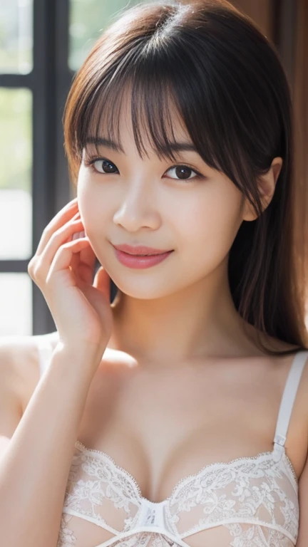 A bit of a strong-willed girl, Smooth Long Hair, 明るいBrown Hair, 24-years-old, thin, Curly Smile, debtirst-person view, lens debtlare, debt/1.8, 135mm, Canon, UHigh resolution, retina, masterpiece, Accurate, Anatomically correct, Textured skin, Super detailed, Attention to detail, high quality, 最high quality, High resolution, Super long hair, Brown Hair, Smooth and straight hair, 23 years old, Big Breasts, thin, 1080P, High resolution, 4K, 8K　Clothes wear