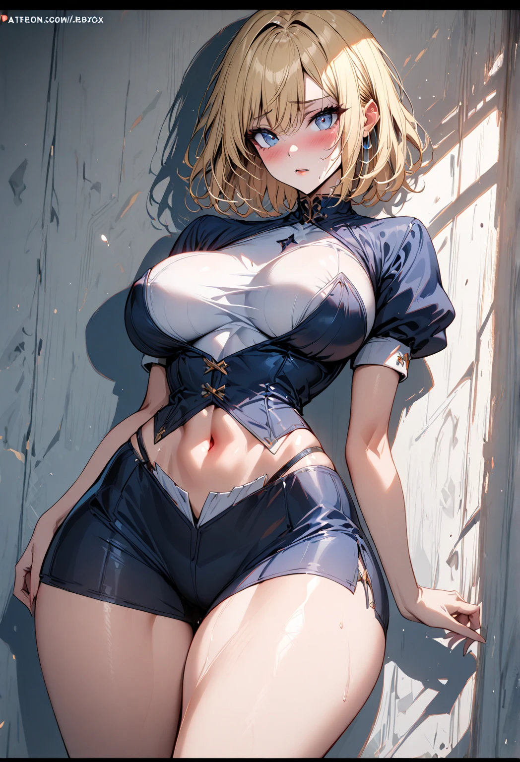 masterpiece, Best Quality, High quality, High Definition, Finely detailed, Detailed texture, realistic representation of face, Realistic, Colorful, Ray tracing, (((lighting forward))), ahegao, (((crying))), (((clenched teeth))), (drooling), (((steam))), (((eyes focus))), (glowing eyes),  (Detailed beautiful delicate face, Detailed beautiful eyes, A perfectly proportioned face, High detailed skin, best ratio four finger and one thumb, (((Glowing white shiny skin))),(((oiled skin))),  (((Open legs))), (((Large breasts))), (((cleavage))),  ((sitting on a bed with one knee up)), ((Smooth texture, Realistic texture, Photorealistic)), (((Green eyes))), (((blonde semi-long hair, ponytail))), 1 girl, full nude, Naked,  ((( sheer blue sailor shirt, Sleeveless, Open front))), (Navel ),  (((Sheer Micro Mini Skirt))),  (Beautiful face, Cute face, Detailed face)
