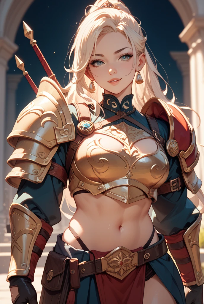 ((Frank Frazetta)), Beautiful full-bodied woman, 30 years old, muscular and perfect body, ((back)), blonde gladiator short hair with little clothing, Roman gladiator helmet, red tiny slap, metal bra covering only the, bleeding wounds, scars by the hot body, tribal tattoo, arm covered by a metallic gladiator armor, large breasts, generous neckline, holding a bloodstained sword, brave face, dark kingdom, sexy pose, walking in a Roman arena
